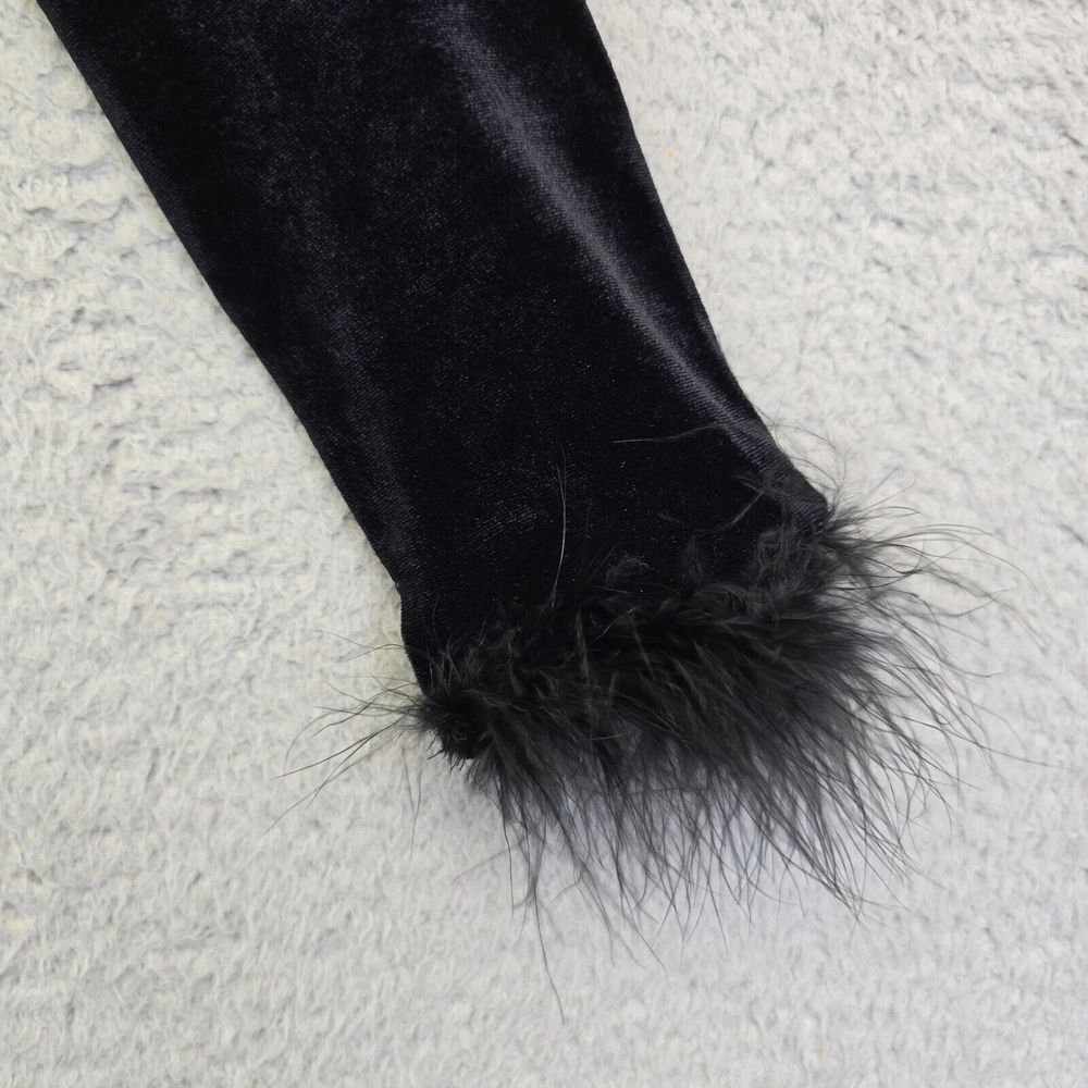 Allegra K Velour‎ Crop Top Womens XS Black Fur Trim Club Rave Whimsigoth Glam - Picture 3 of 10